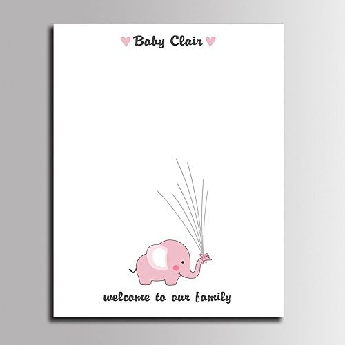 Pink Elephant Baby Shower Guest Book Alternative Customized Party Decorations Fingerprint Signature Sign in Book with Wood Hanger for Girls Communion Birthday Gift -80x120cm - Image 2