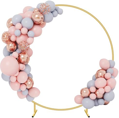 7.2FT Circle Balloon Arch Stand for Floor Round Arch Backdrop Stand for Parties Flower Balloon Arch Frame Kit Flower Gold Metal Arches Backdrop for Birthday Party Wedding Christmas Decorations by Mercijzyasang