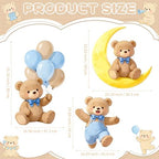 3Pcs Blue Bear Baby Shower Decorations, Large Moon Bear Cardboard Cutout Standup with Yard Stakes & Stands for Boy Bear Birthday Indoor Outdoor Photo Booth Props Cartoon Party Supplies - Image 3