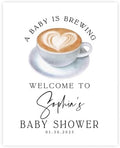 Andaz Press Personalized A Baby is Brewing Baby Shower Decorations, Minimal Heart Latte Mug Welcome Sign Decor Coffee Themed, Brewing Coffee Decorations, 16x20 Inch by AndazPress
