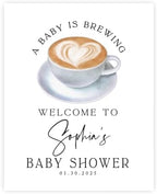 Andaz Press Personalized A Baby is Brewing Baby Shower Decorations, Minimal Heart Latte Mug Welcome Sign Decor Coffee Themed, Brewing Coffee Decorations, 16x20 Inch by AndazPress
