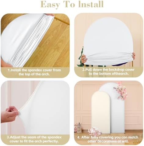 White and Beige Arch Backdrop Cover for Wedding, 7.2FT 6FT Set of 2 Stretchy Spandex Fitted Arch Stand Cover for Baby Shower, Birthday Party Decor, Chiara Backdrop Cover with Double-Sided Design - Image 5