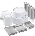 BESTVIP 350 PCS Disposable Silver Plates and Silverware Set for 50 Guests by Bestvip