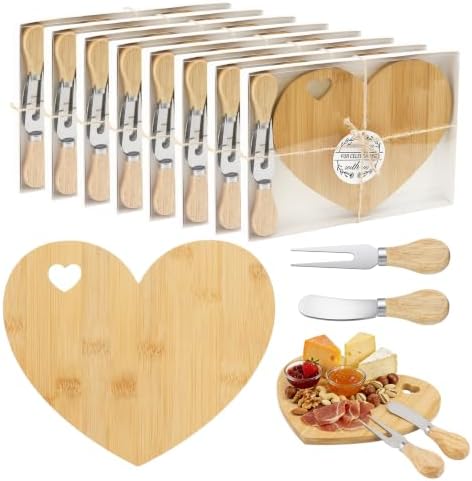 8 Set Heart Cheese Board Bridal Baby Shower Favor with Knife Fork, Thank You Gift Box, Mini Charcuterie Board, Bridal Shower Prizes, Wedding Favors, Baby Shower Game Winners, Valentines, Housewarming by Unknown