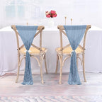 50 PCS Cheesecloth Chair Sashes Bows Wedding Aisle Decorations Chair Ribbon Ties Back Sash for Wedding Party Events Banquet Chair Cover Decoration (Dusty Blue) - Image 4