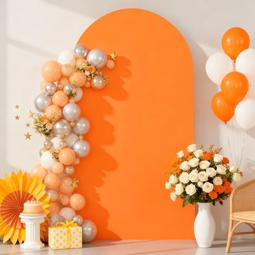 6.6FT Orange Arch Backdrop Cover - Polyester Fitted Wedding Arch Stand Covers Round Top Chiara Arch Backdrop Cover for Birthday Party Banquet Photo Background Decoration by WishCare