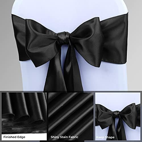 Babenest 50pcs Satin Chair Sashes Ties for Party Wedding, Black - Image 4