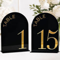 Black Arch Wedding Table Numbers 1-15, Gold Numbers and Stands by JINMURY
