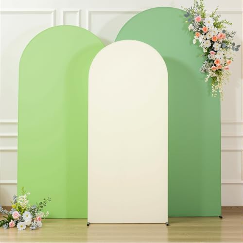 Set of 3 Arch Backdrop Covers(7.2ft, 6.6ft, 6ft) - Premium Stretchy Spandex Backdrop Arch Stand Cover for Baby Shower,Wedding,Party Decor Chiara Cover with Double-Sided Design(Cream Green) by Gogoparti