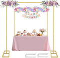 Square Backdrop Stand, Wedding Arch Heavy Duty Adjustable Stand, Over The Table Rod Stand with Clamps, Metal Gold Garden Balloon Frame for Baby Shower Party Decoration by JEBUTU