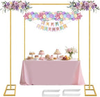Square Backdrop Stand, Wedding Arch Heavy Duty Adjustable Stand, Over The Table Rod Stand with Clamps, Metal Gold Garden Balloon Frame for Baby Shower Party Decoration by JEBUTU