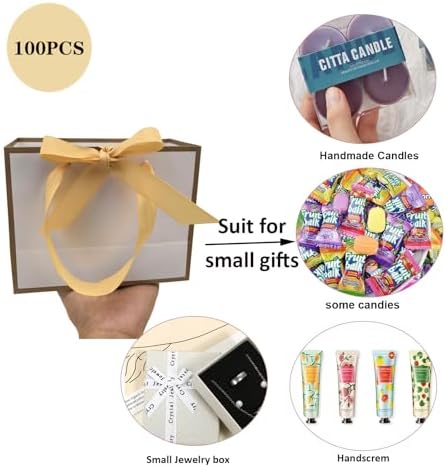 TKSBAG 100 Pack White and Gold Gift Bags with Bow Handles, 6.4×3.1×5.1 In Small Thank You Bags Bulk for Birthday, Weddings, Party Favors, Fathers' Day - Image 4