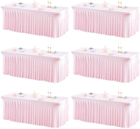 6 Packs Baby Pink Spandex Table Clothes for 6FT Rectangle Tables, Wrinkle Free Fitted Table Cover for Event, Wedding, Banquet & Parties by Shillance