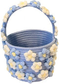 Handwoven 3D Floral Basket with Handle 12" × 7" × 6" by Unknown
