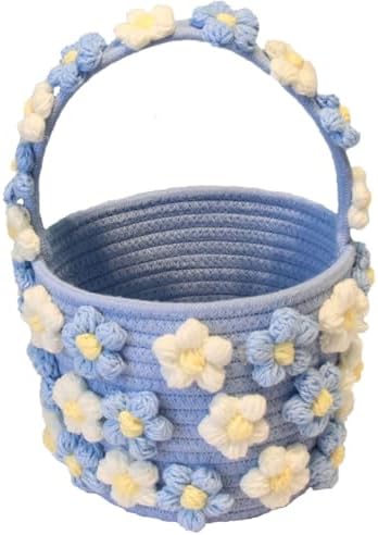 Handwoven 3D Floral Basket with Handle 12" × 7" × 6" by Unknown