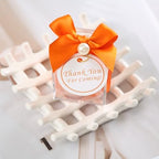 ACITHGL 30 Sets Fully Assembled Small Bubble Candle Party Favors for Guests Bulk Bridal Showers Favors Candles with Stylish Ribbons Thank You Cards Gifts (Orange) - Image 3