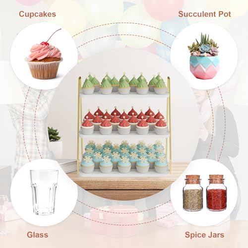VyGrow Cupcake Stand, 3-Tier Dessert Stand for 55 Cupcakes, Wood & Metal Tower Display Premium Holder Dessert Tree Tower for Christmas Birthday Weddings Party Decor, 16.26" L x 11.81" W x 15.76" H - Image 6
