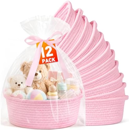 Actmuen Small Woven Gift Baskets, 12 Pack Pink Rope Baskets with Gift Bags by Unknown