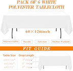 DRESSMAKER 6 Pack White Table Cloth Rectangle 60X126 Inch Fit 8FT Table - Image 3