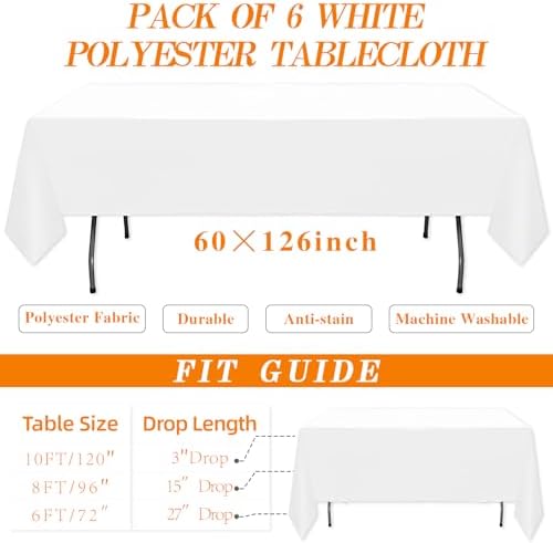 DRESSMAKER 6 Pack White Table Cloth Rectangle 60X126 Inch Fit 8FT Table - Image 3