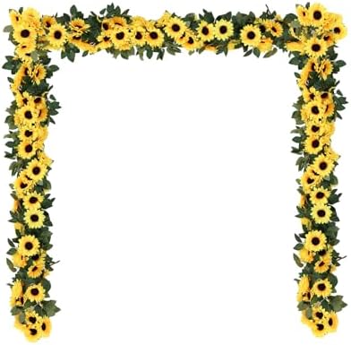 Artificial Sunflower Garland Decor, Silk Fake Sunflower Hanging Wreath Vines Flowers Garland for Outdoor Home Summer Party Table Wall Wedding Baby Shower Birthday Decor (6 Pack,8ft) by Unknown