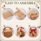 Maitys 24 Set Large Gable Boxes with Handle Ribbon and Tag, Kraft, Red - Image 3