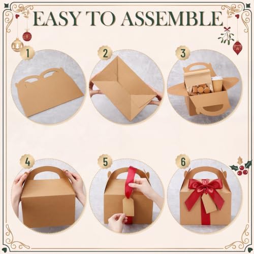 Maitys 24 Set Large Gable Boxes with Handle Ribbon and Tag, Kraft, Red - Image 3