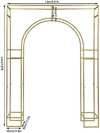 Wedding Arch Backdrop Stand Gold 5.91 x 7.87FT Wedding Arches Square Metal Balloon Arch Stand Garden Arbor Frame Arch Drapery Sheer Fabric Backdrop Curtain for Photo Booth Background Decoration - Image 2