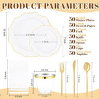 WDF 350PCS White and Gold Plastic Plates - Gold Plates Disposable 50Guest Plastic Dinnerware Ideal for Party/Wedding/Birthday - Image 4