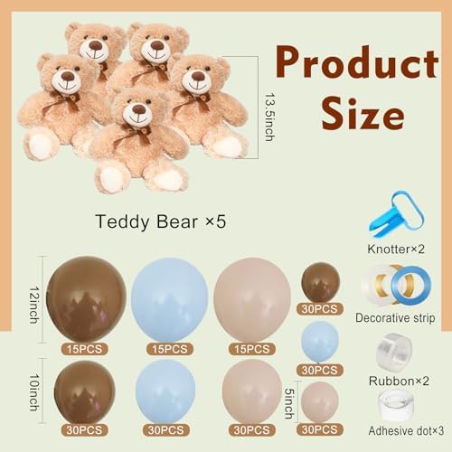 230 Pcs Bear Baby Shower Party Decorations Baby Shower Table Centerpieces with 5 Plush Bear Bulk 225 Balloons Kit Party Table Decor for Baby Shower Birthday Wedding Gender Reveal (Blue) - Image 2