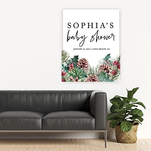 Andaz Press Custom Large Baby Shower Welcome Sign, 16" x 20", Winter Pinecones Personalized Canvas Welcome Sign, Signage Gender-Neutral Canvas Sign for Baby Sprinkle Christmas Baby Shower Decorations - Image 4