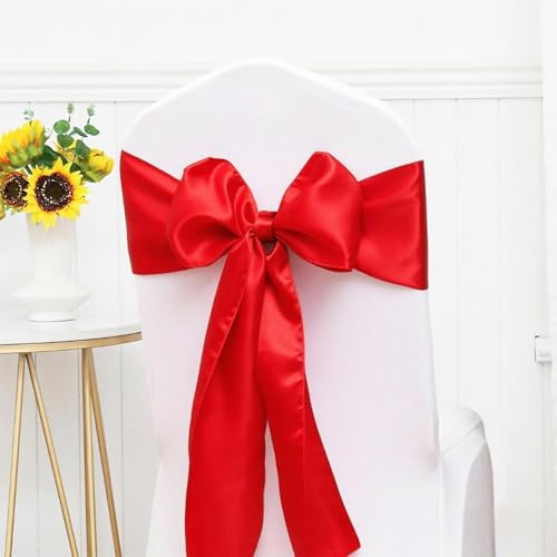Pack of 50 Satin Red Chair Bows Sashes for Weddings & Events Elegant Chair Ribbons Ceremony Party Banquet Restaurant Event Decorations - Image 3