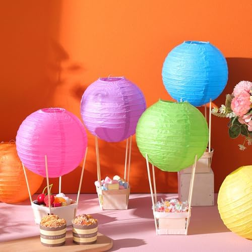 Namalu 24 Set Hot Air Balloon Table Centerpieces Baby Shower Party Decoration Paper Lanterns with Wooden Basket Sticks for Summer Birthday School DIY Craft(Rainbow Color) - Image 4