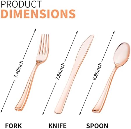 50 Pack Pre Rolled Rose Gold Plastic Silverware Set with Napkins,Disposable Wrapped Heavy Duty Cutlery Set for Wedding Birthday Party-50 Forks,Knives,Spoons,Utensils Set,Plasticware Bulk - Image 3