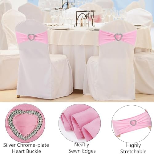 Pink Chair Sashes for Wedding 50 Pack Spandex Pink Sashes for Chairs Covers Stretch Chair Sashes Band with Heart Buckle Slider Wedding Sashes Bows for Banquet Party Decorations - Image 3