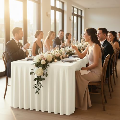 6 Pack Beige Spandex Table Covers 6ft Rectangle Ruffle Skirts for Party - Image 2