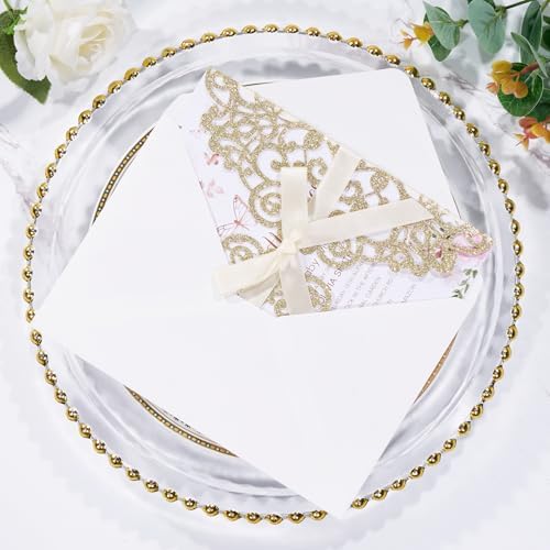 50Pcs Gold Glitter Laser Cut Wedding Invitation with Envelopes RSVP Cards - Image 4