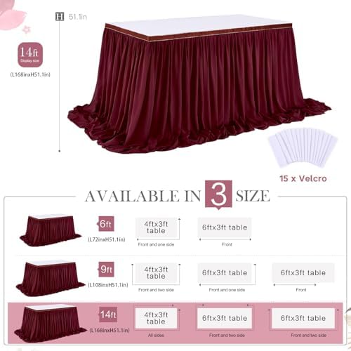 Burgundy Table Skirt 14FT Chiffon Table Skirting 2 Layer Rectangle Green Tablecloth for Birthday Baby Shower Wedding - Image 7