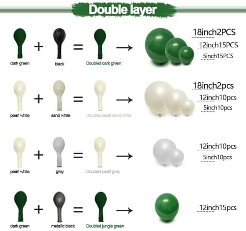 Black Green White Balloon Garland Double Stuffed Latex Emerald Green Sand White Cream Grey Pearl Balloon Arch Different Sizes for Wedding Graduation Baby Shower Wild One Birthday Jungle Party Decor - Image 5