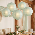 Paper Lanterns Round Paper Lanterns Decorative Ball Lanterns Lamps for Weddings, Birthdays, Parties and Events 16-Inch 5 Packs (Light green) - Image 2