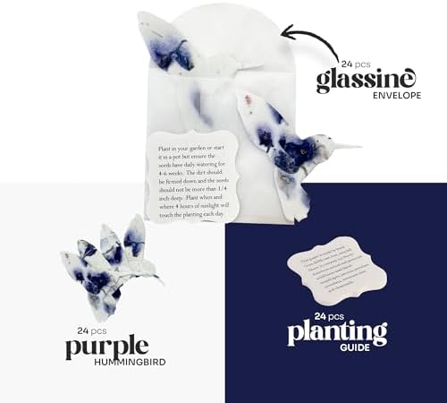 24 Favor Set, Purple Hummingbird Gift Wrap Tags with Seeds - Image 3