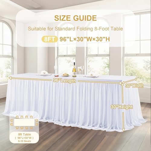 Wish Care 4 Pack White Tulle Table Cloth for 8 Foot Rectangle Tables White Tutu Desk Skirt Stretch Fitted Rectangular Tablecloths Wrinkle Free Ruffle Table Cover for Wedding Birthday Party Banquet - Image 3