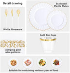 Ciaell 175 Piece White and Gold Plastic Plates for Weddings Parties - Image 3