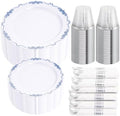 DaYammi 350PCS White and Blue Plastic Dinnerware Set for 50 Guests by DaYammiwillaccompanyyou