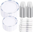 DaYammi 350PCS White and Blue Plastic Dinnerware Set for 50 Guests by DaYammiwillaccompanyyou