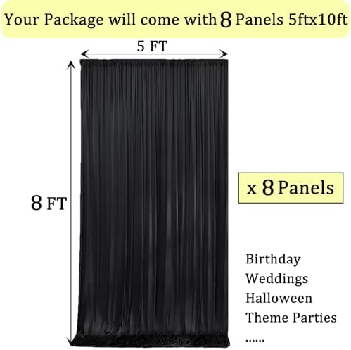 40ftx8ft Wrinkle Free Black Backdrop Curtains for Parties, 8 Panels 5x8ft Thick Polyester Photo Backdrop Drapes for Weddings Birthday Graduation Photography Background Curtains - Image 6