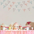 Zwiebeco 32Ft Vintage Flowers Fabric Pennant Banner Triangle Flags Cotton Retro Floral Bunting Party Decorations for Birthday Engagement Wedding Baby Shower Spring Rustic Village Home Garden Decor - Image 5
