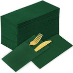 KAMMAK Dark Green Napkins Disposable with Pocket Cloth Like Dinner Paper Napkins 100 Pack Folded Guest Hand Towel for Party Decoration, Wedding Reception, Bathroom or Restaurant (16.5 x 16.5 inch) by KAMMAK