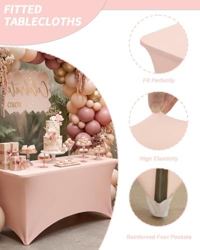 Fixwal 2 Pack 6FT Light Pink Birthday Tablecloth Spandex Fitted Table Cover - Image 4