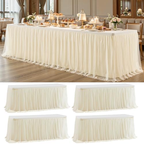 4 Pack Champagne Tablecloth for 8 Foot Rectangle Tables Tulle Table Skirt by PartyTalk